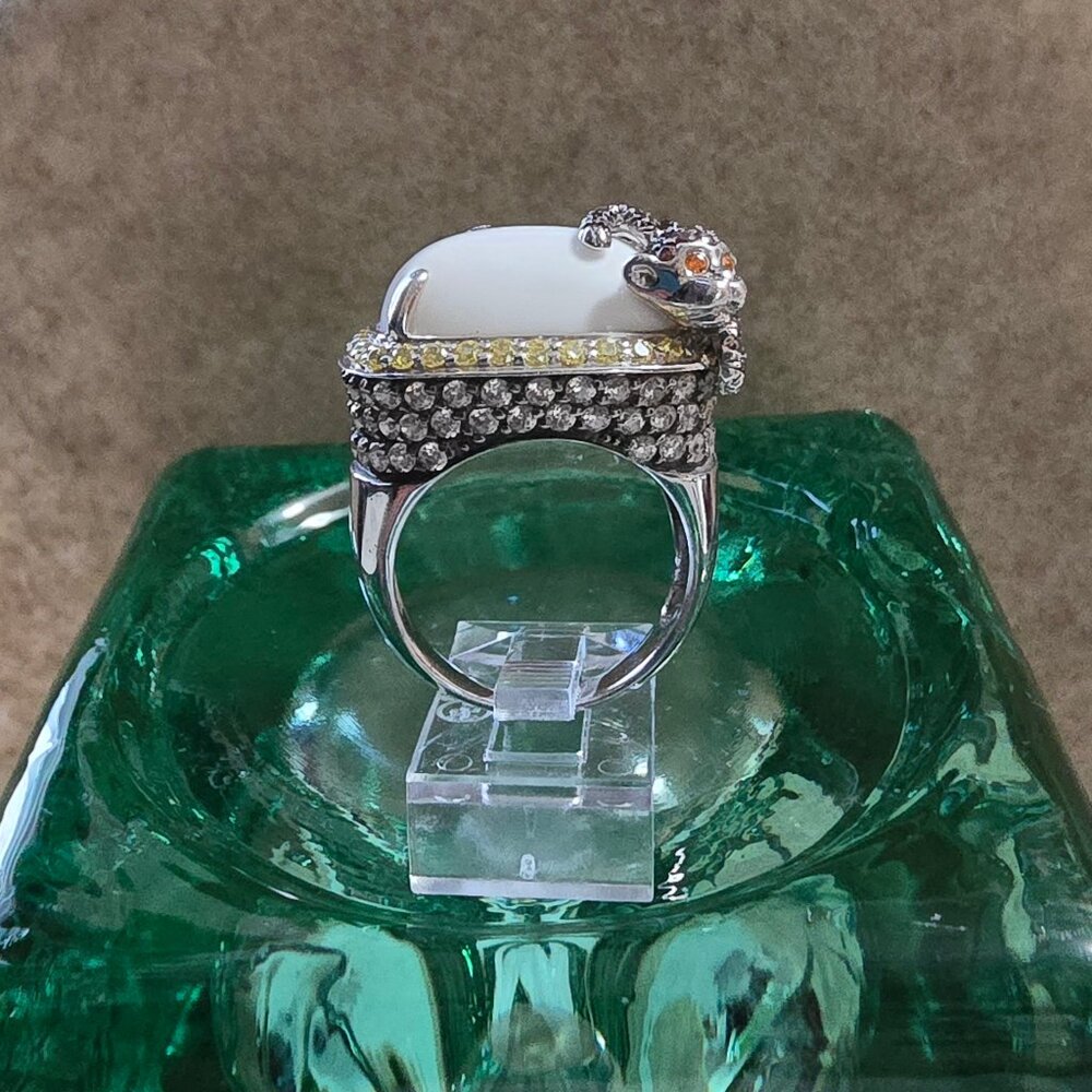 White Onyx Sterling Silver Monkey Ring - image 7